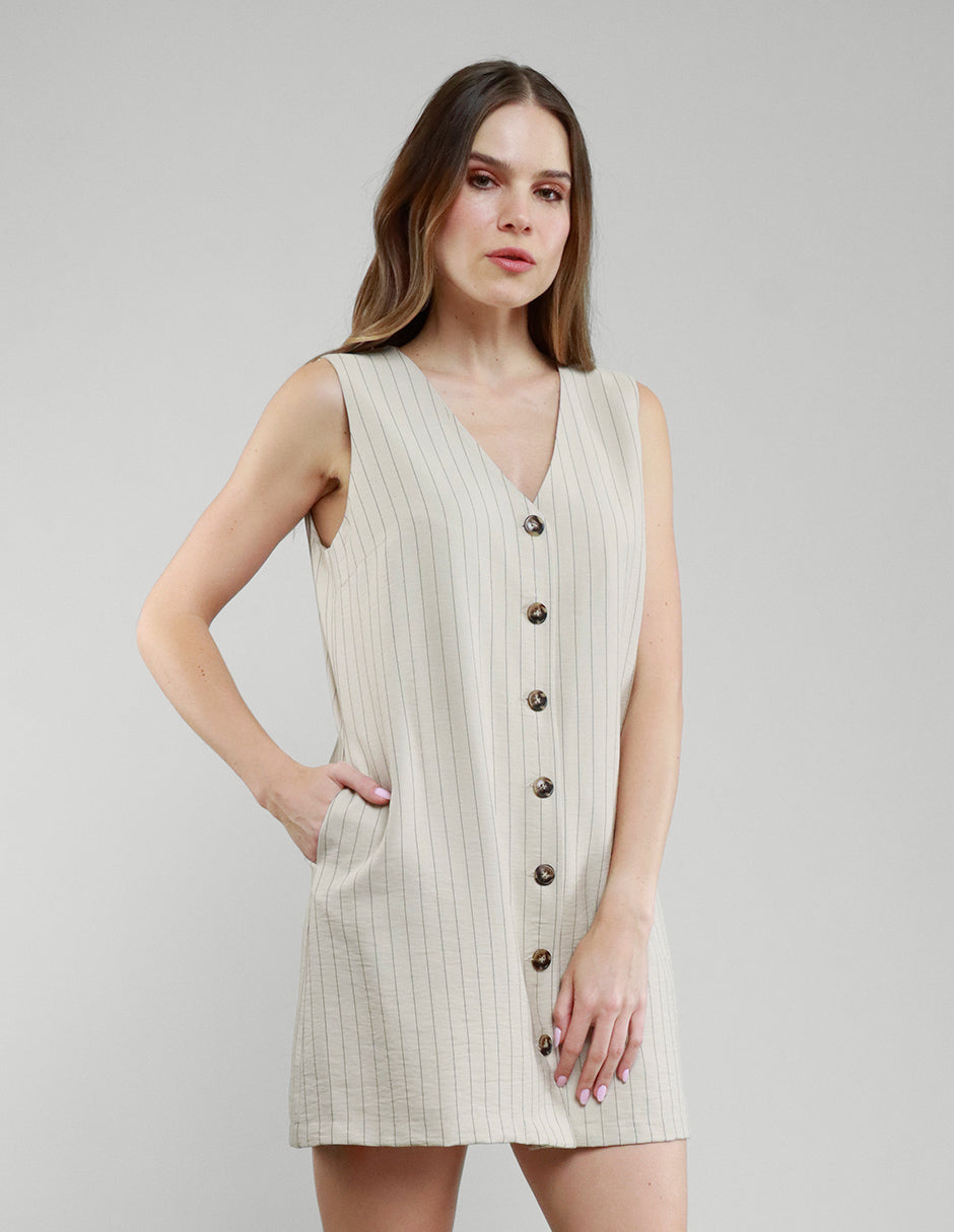 VESTIDO LESLIE A RAYAS BEIGE
