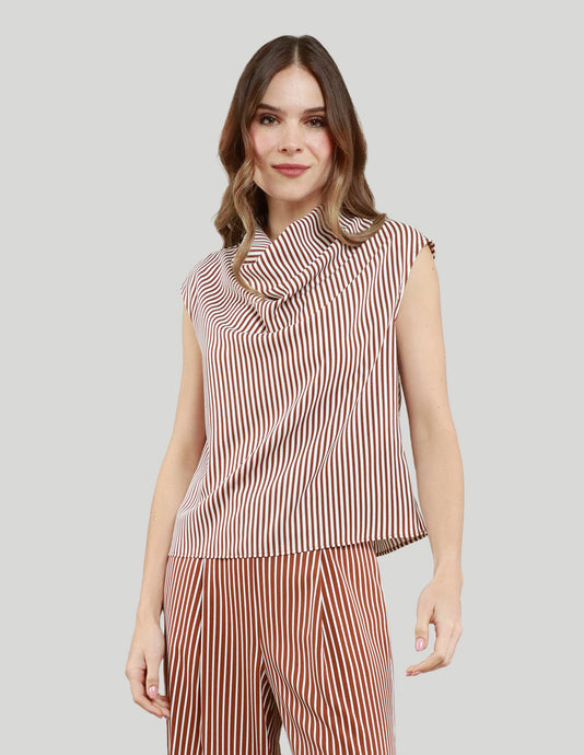 BLUSA VICTORIA A RAYAS CAFÉ