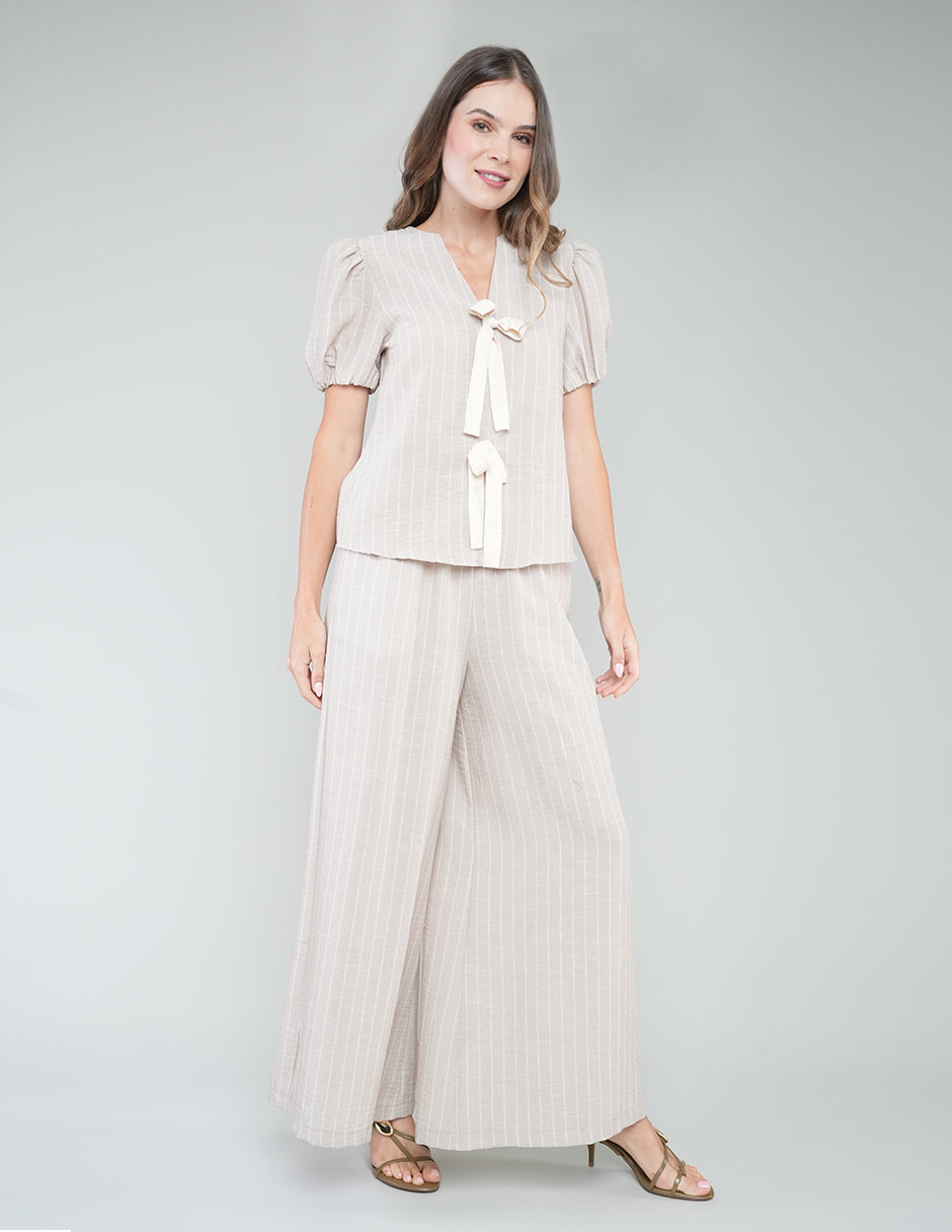 PANTALÓN MAIA A RAYAS CAFÉ CLARO